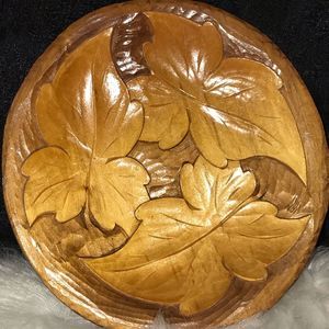 Vintage Wood Hand Carved Leaf Plate